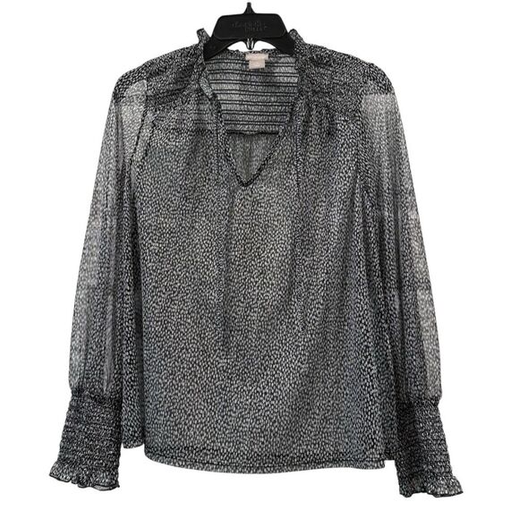 Chico’s Black & White Sheer Polkadot Tie Neck Top Size 0 (US S) - Picture 1 of 7